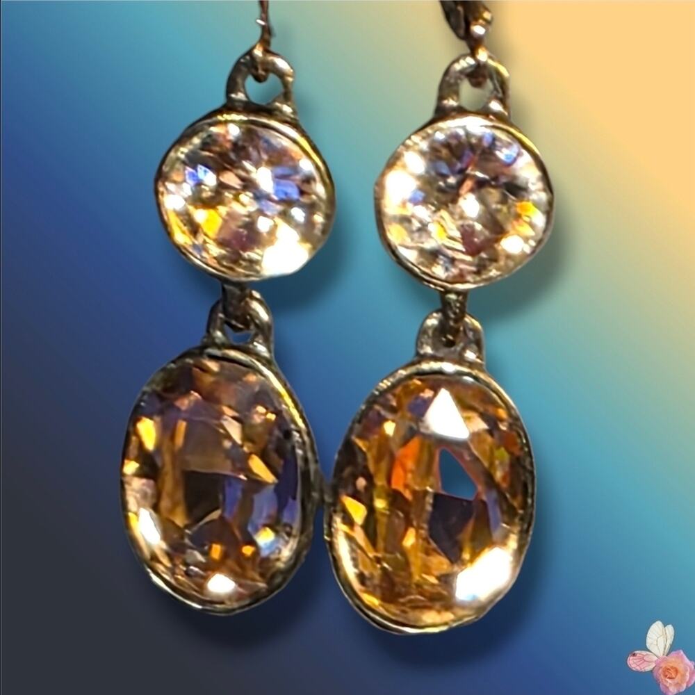 Vintage Signed Givenchy Gold Silver Crystal Drop Earrings 355 - Picture 6 of 6